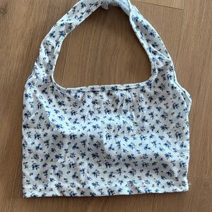 Floral Blue and White Women's halter crop small